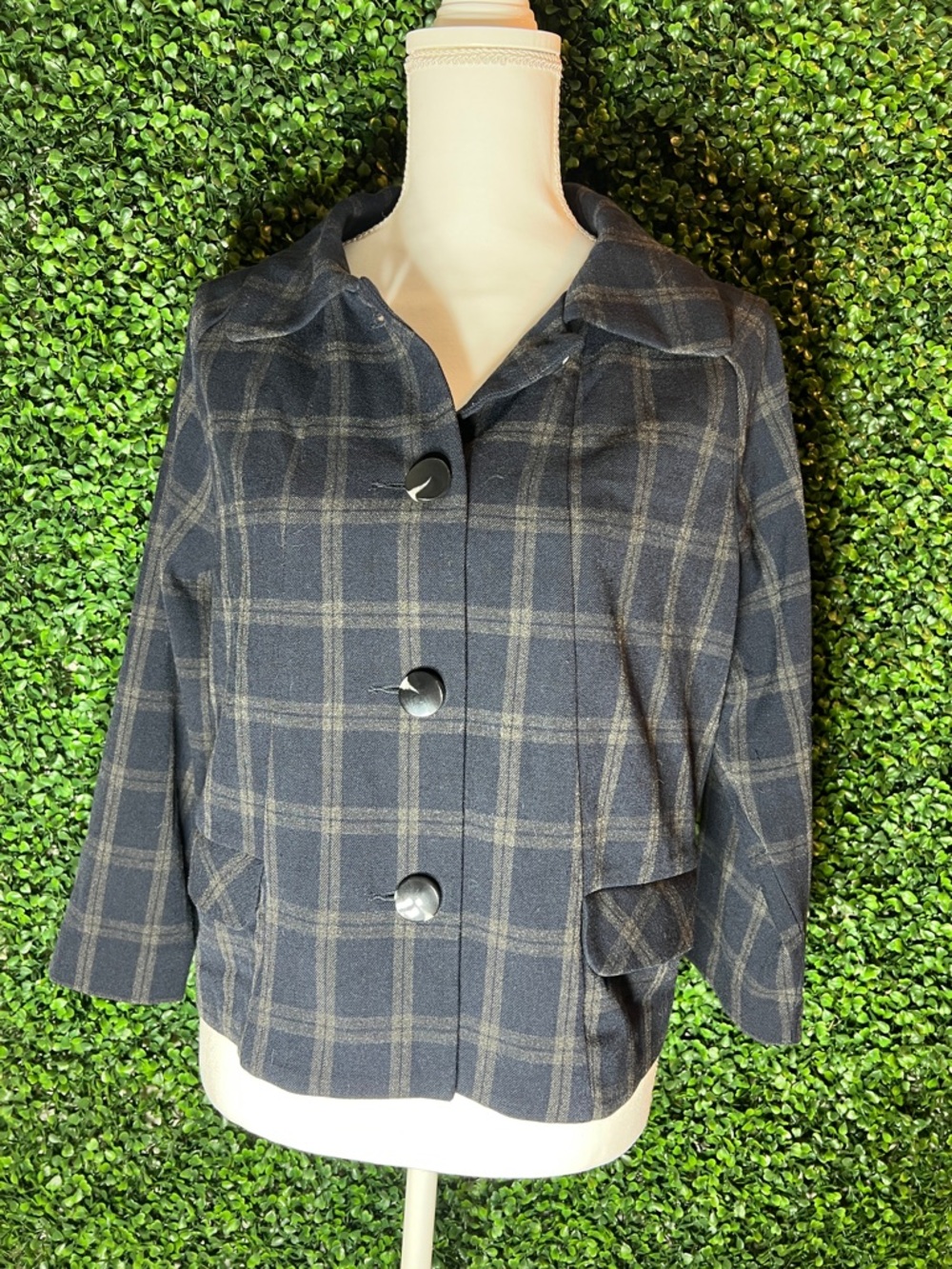 Cabi Connery Jacket 3551 Navy Gray Plaid Blazer Size Medium